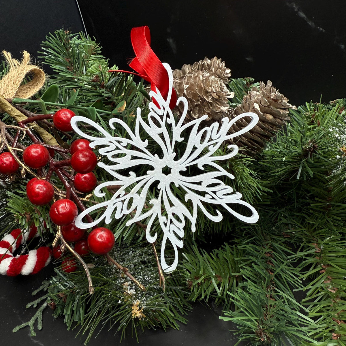Joy Snowflake Ornament — Spiral Design