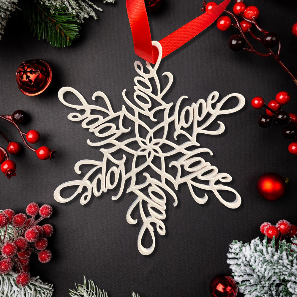 Peace, Love and Hope Snowflake Ornaments