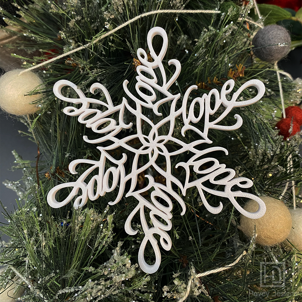 Peace, Love and Hope Snowflake Ornaments