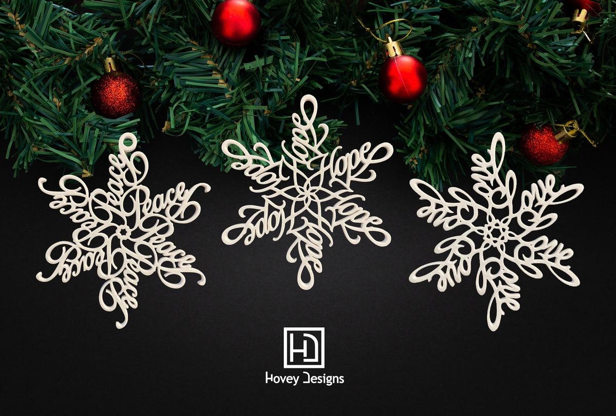 Peace, Love & Hope Ornament Set — Spiral Design
