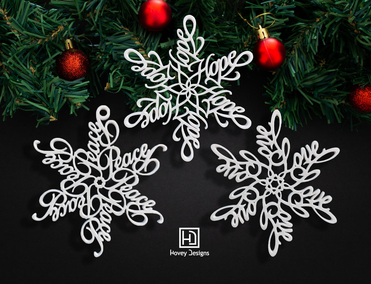 Peace, Love & Hope Ornament Set — Spiral Design