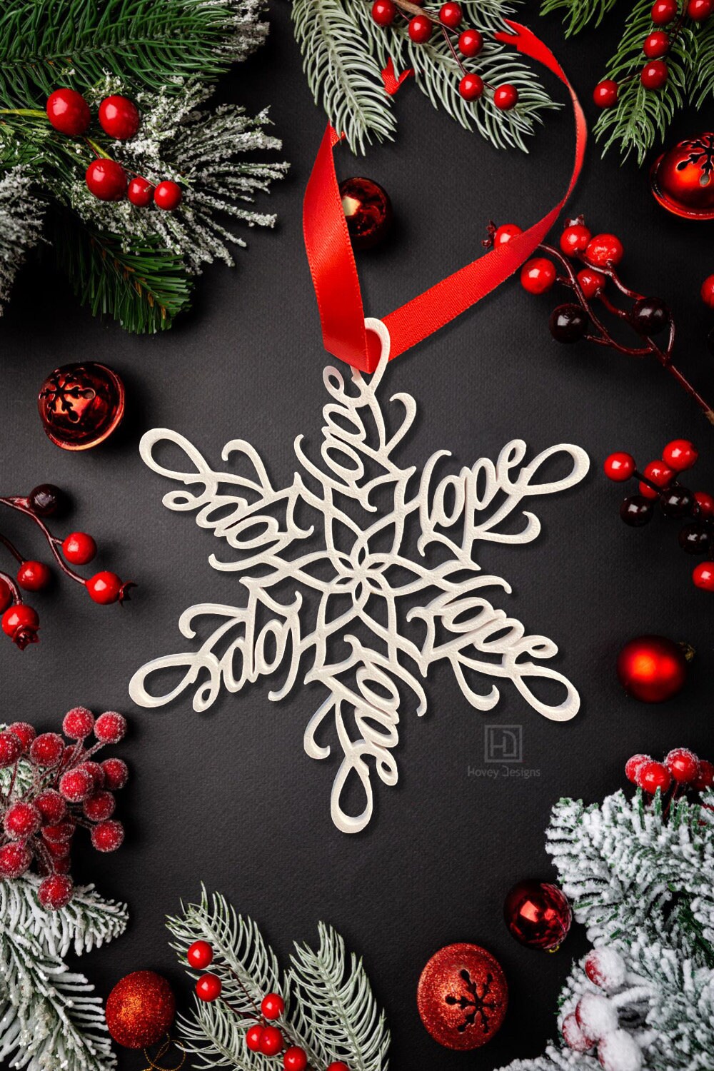 Peace, Love & Hope Ornament Set — Spiral Design