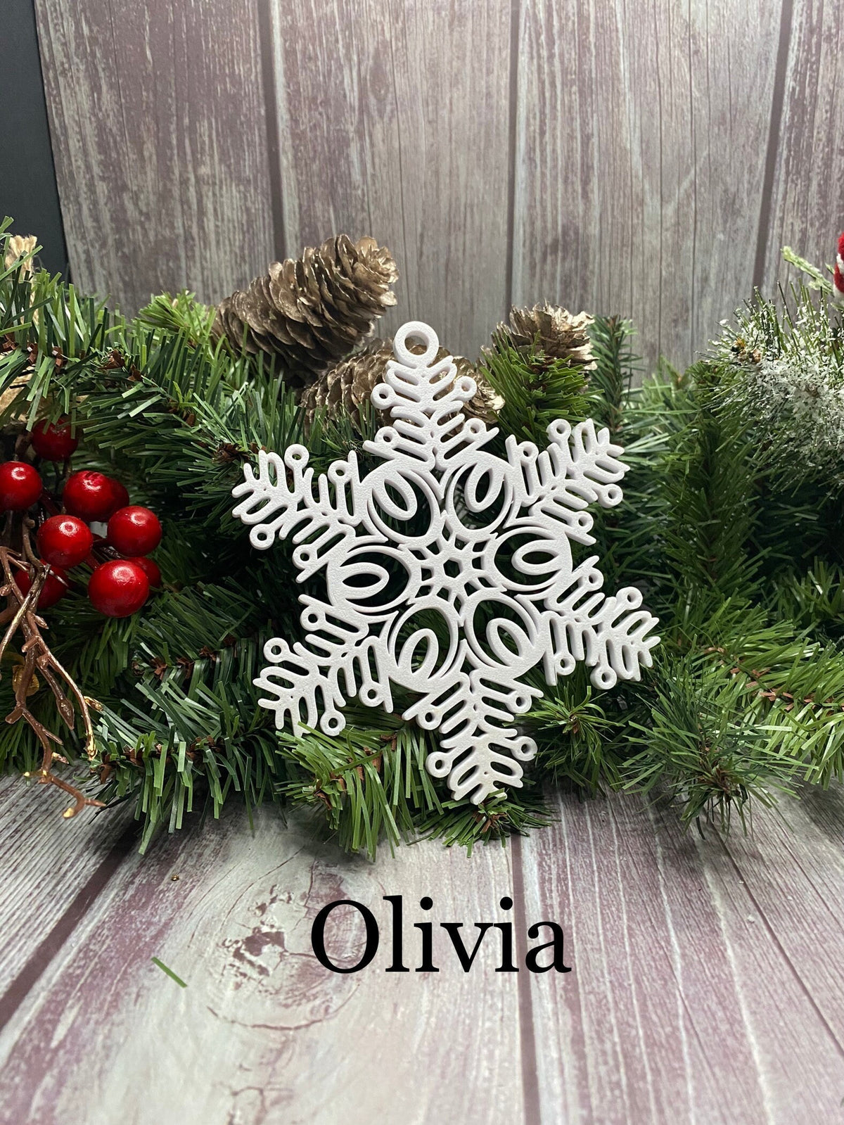 Personalized Snowflake Ornament with Name — Spiral Design