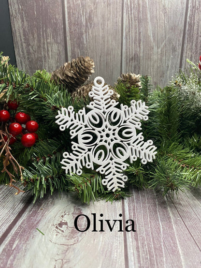 Personalized Snowflake Ornament with Name — Spiral Design