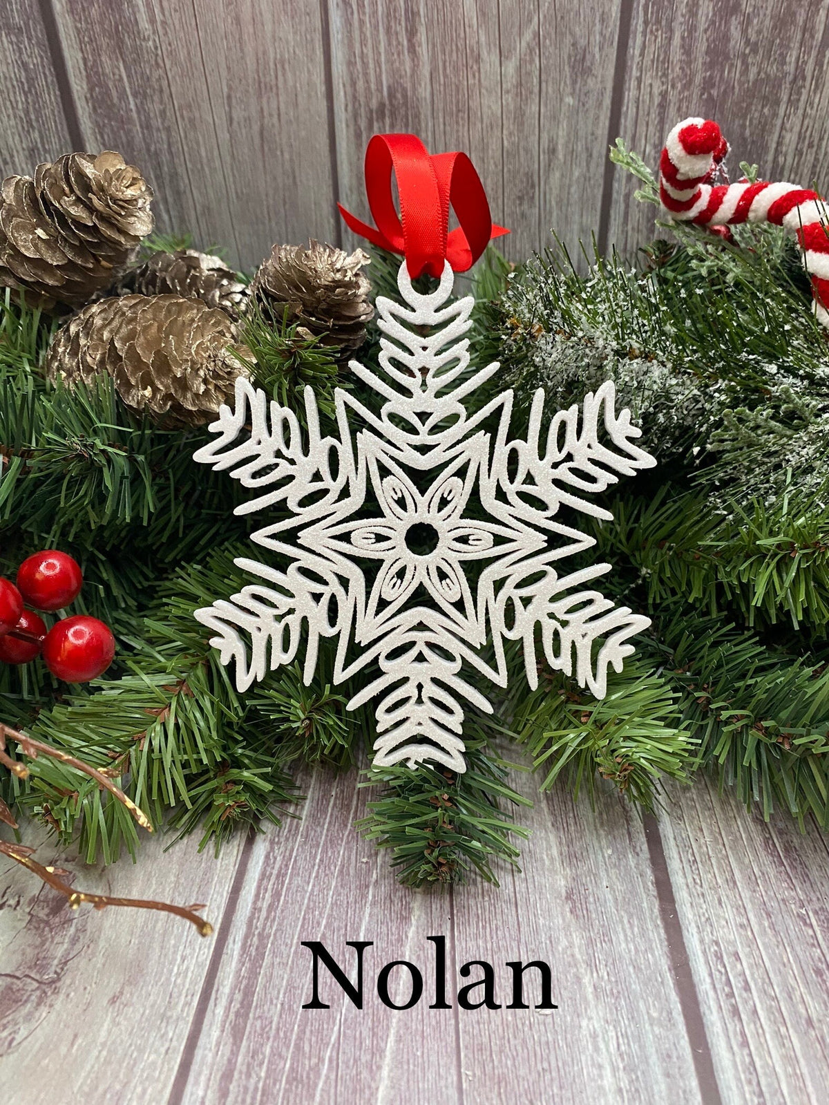 Personalized Snowflake Ornament with Name — Spiral Design