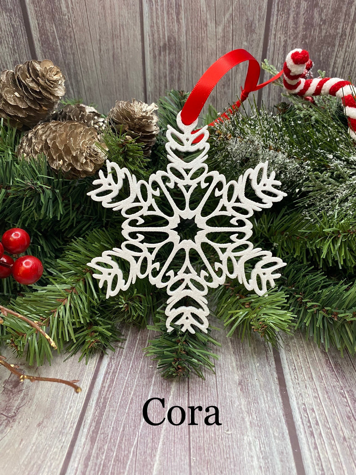 Personalized Snowflake Ornament with Name — Spiral Design
