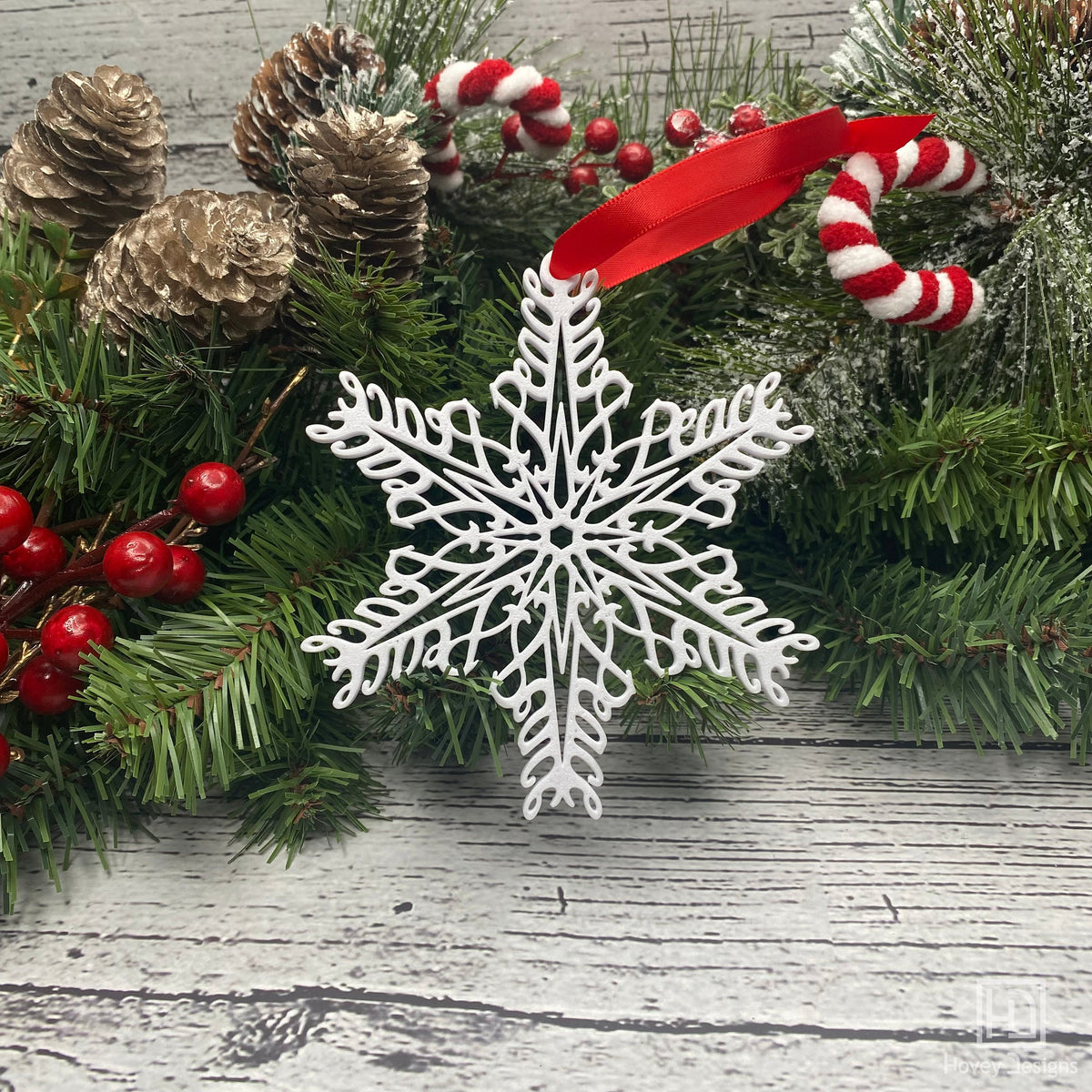 Peace Snowflake Ornament — Mirrored Design