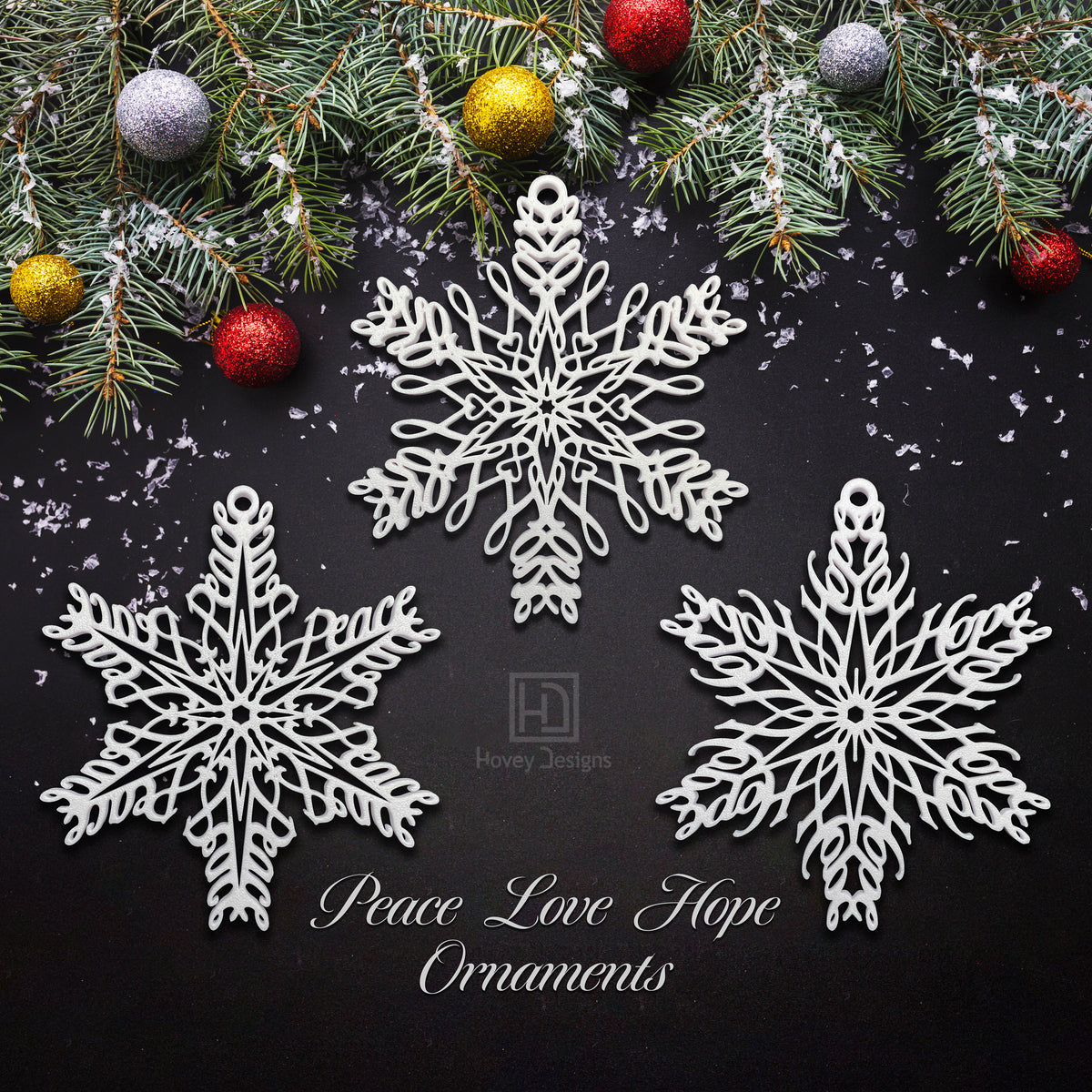 Peace, Love & Hope Ornament Set — Mirrored Design