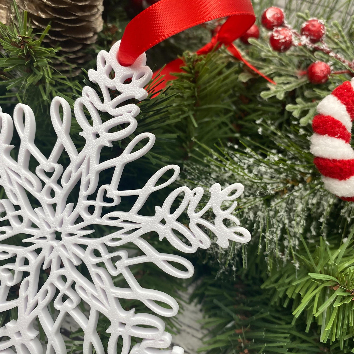 Love Snowflake Ornament — Mirrored Design