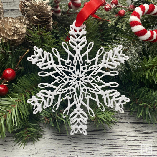 Love Snowflake Ornament — Mirrored Design