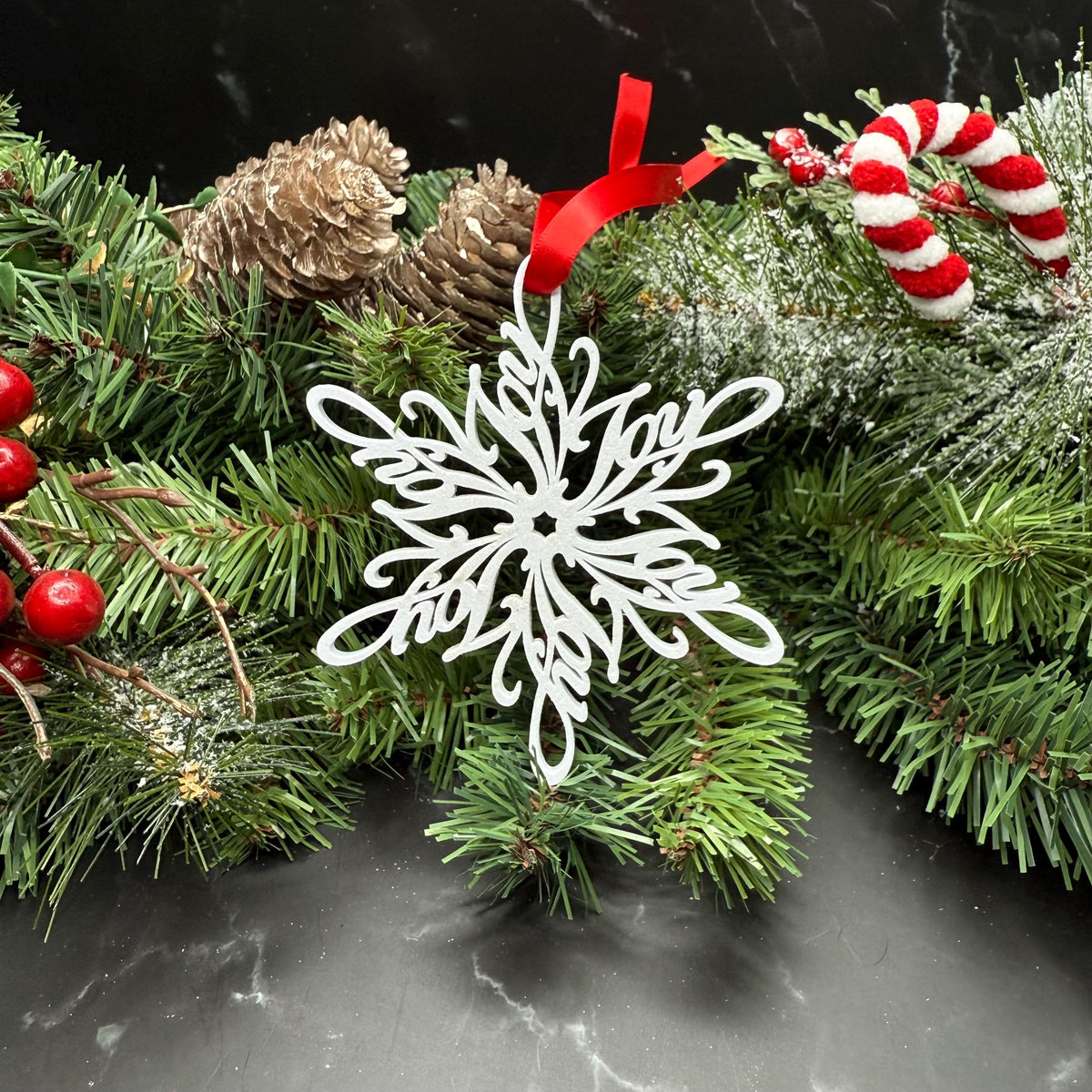 Joy Snowflake Ornament — Spiral Design