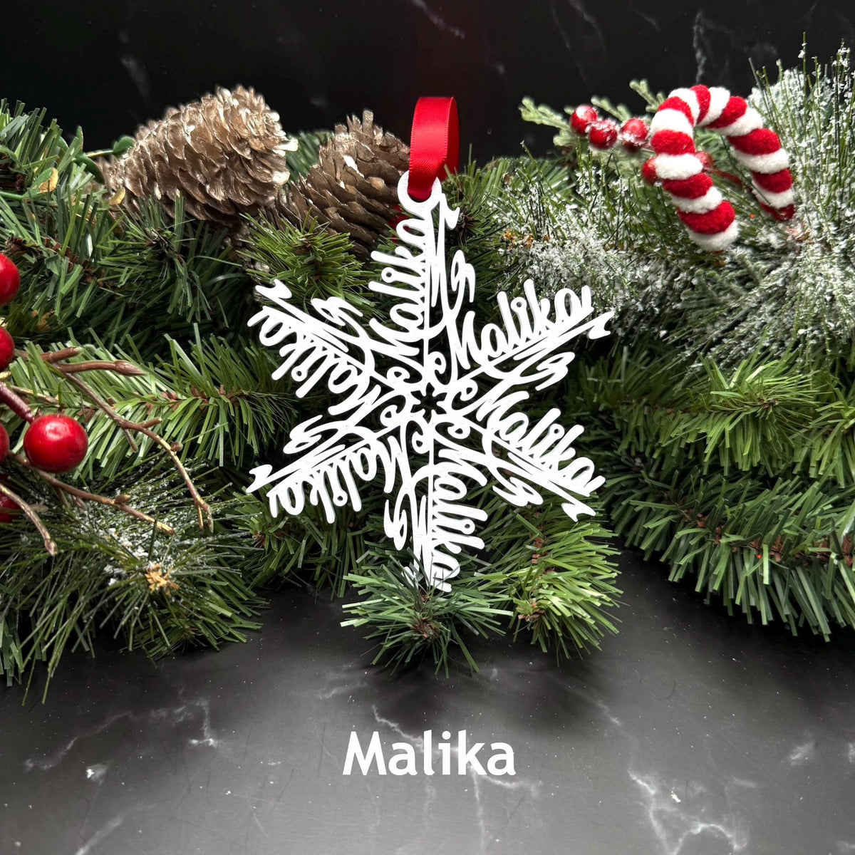 Personalized Snowflake Ornament with Name — Spiral Design