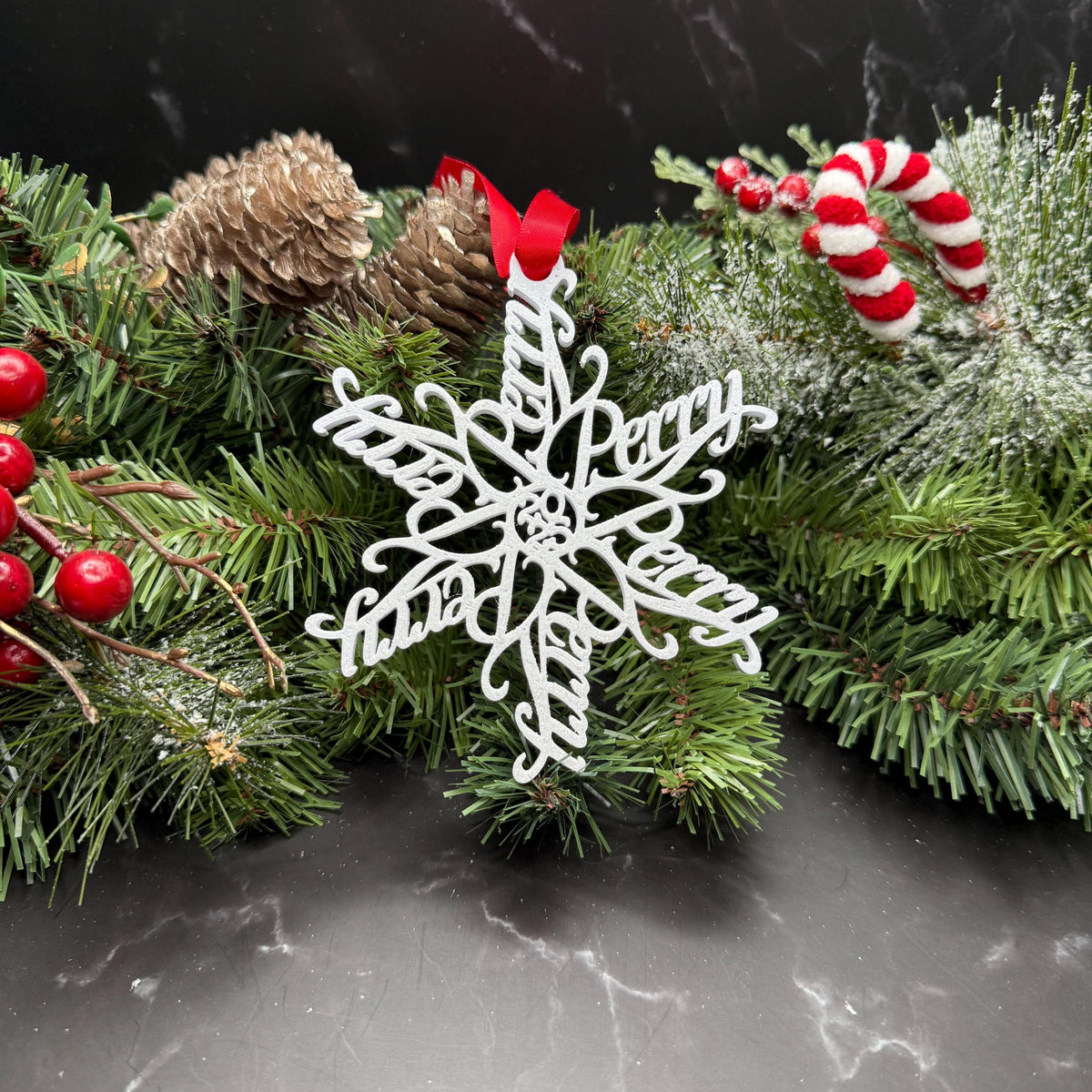Personalized Snowflake Ornament with Name — Spiral Design