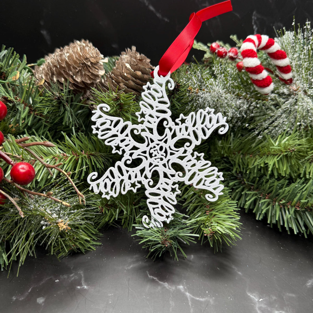 Personalized Snowflake Ornament with Name — Spiral Design