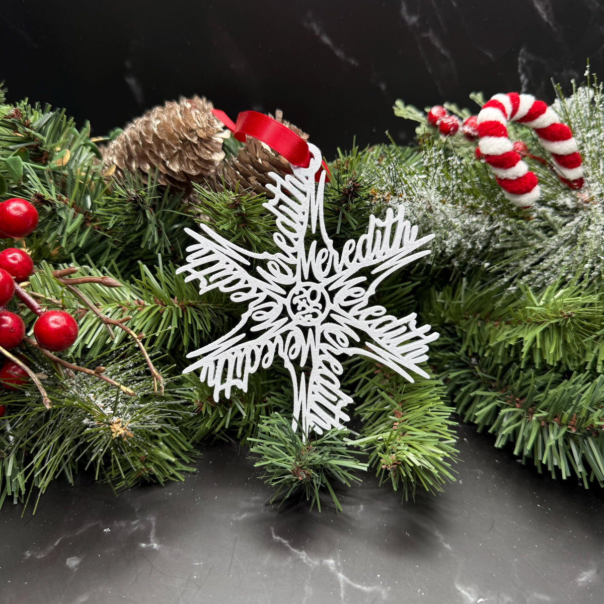 Personalized Snowflake Ornament with Name — Spiral Design
